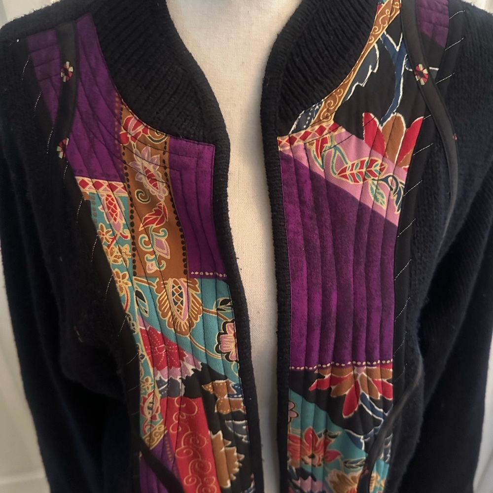 Large Black And Multicolored Patchwork Cardigan L… - image 3